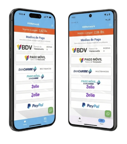 Mockup de la aplicación móvil de HH Network